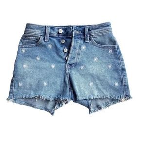 Hollister High Rise Mom Short 3”, Daisy Embroidered Denim, Size 27